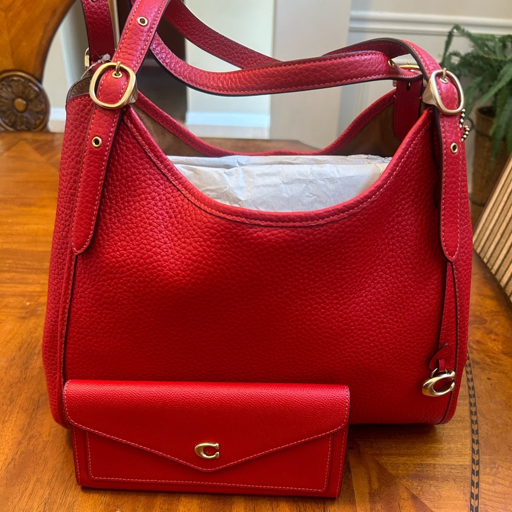 NEW! Authentic Coach Satchel with matching wallet- Sport Red